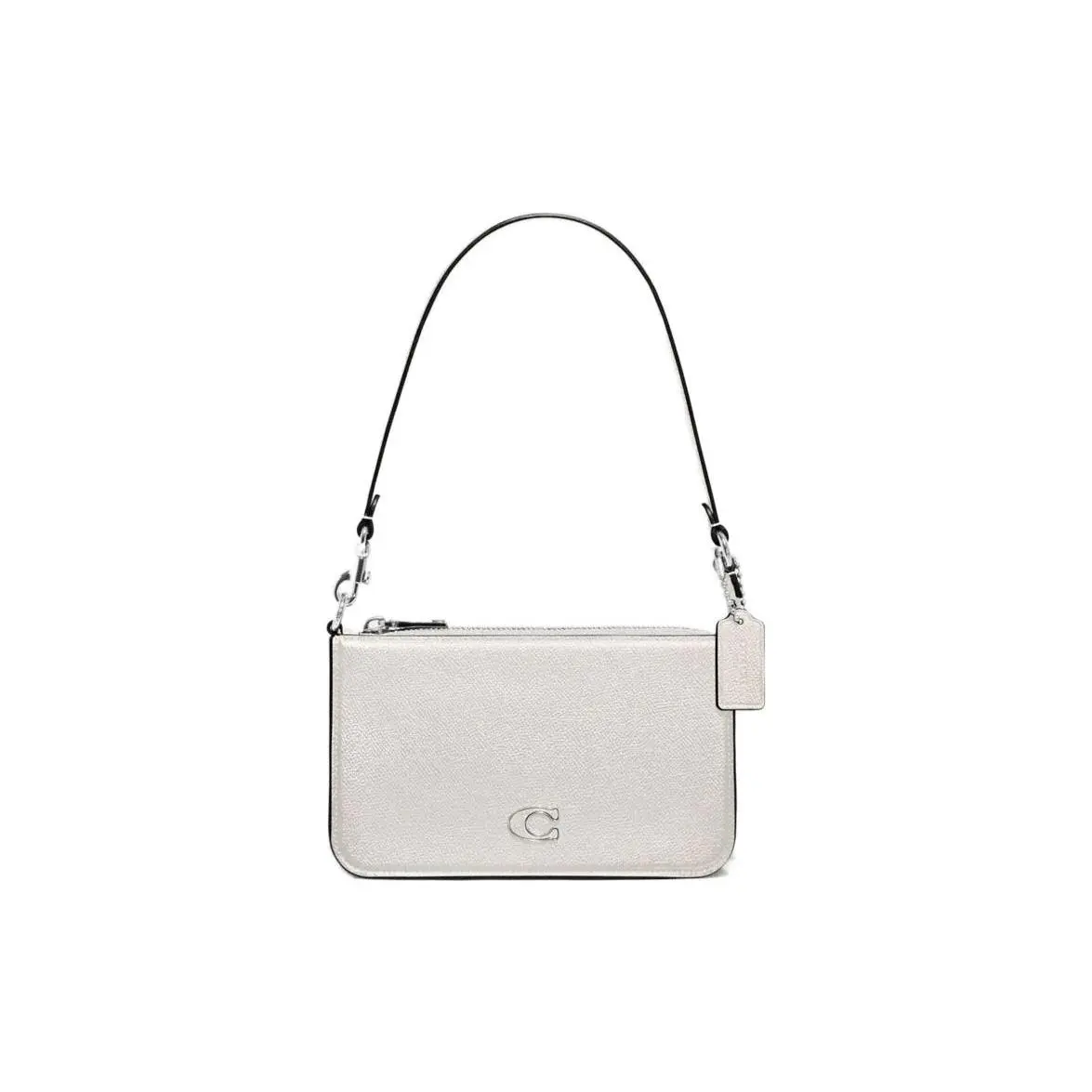 COACH Pouch 20 Embossed Logo Zippered Crosshatch Leather and Canvas Clutch Handbag for Women, Small Size, White