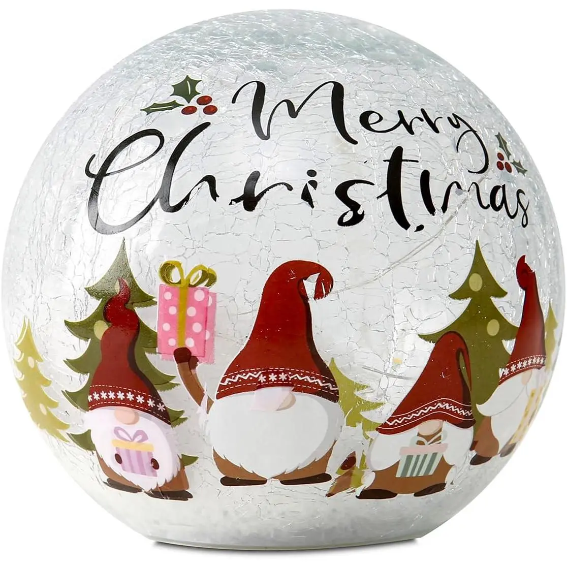 Magical 15cm Cordless Modern Christmas Crackle Glass Ball Lamp, LED Nightlight Globe with Santa Claus & Christmas Tree, 3×AAA Battery-Operated (Batteries Not Included), Holiday Tabletop Decoration