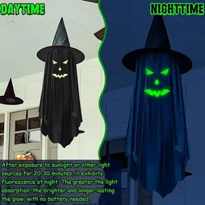 New Halloween Glow Witch Hat, Outdoor Yard Hanging Decor, Ghost Ornament, Scene Atmosphere Setup, Door Hang, Gs008 Model