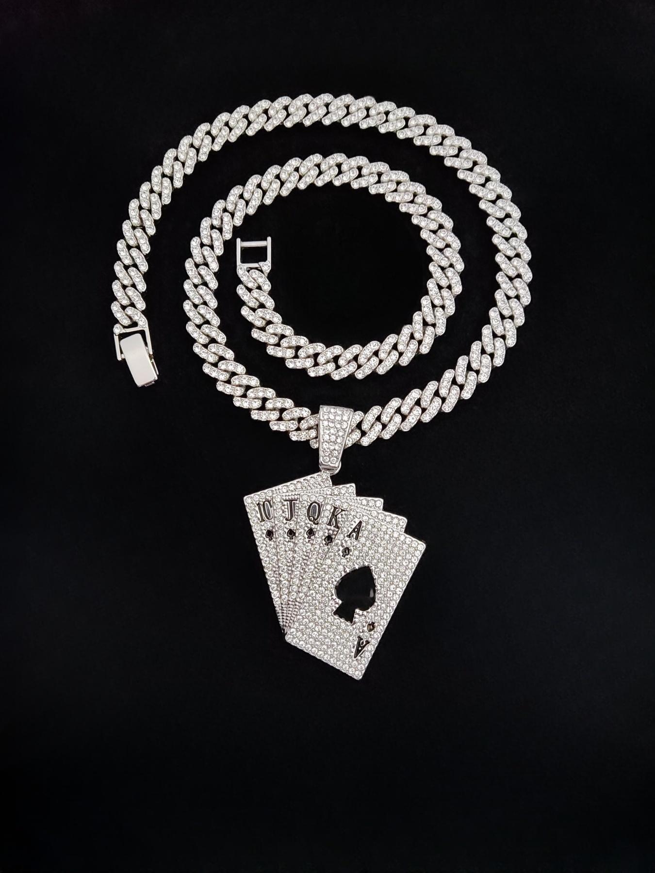 Creative Poker Shaped Pendant  Cuban Chain Necklace, Cuban Link Design, Punk Hip Hop Jewelry for Party, Daily Decor, Trendy All-match & Exquisite Jewelry for Birthday Gift