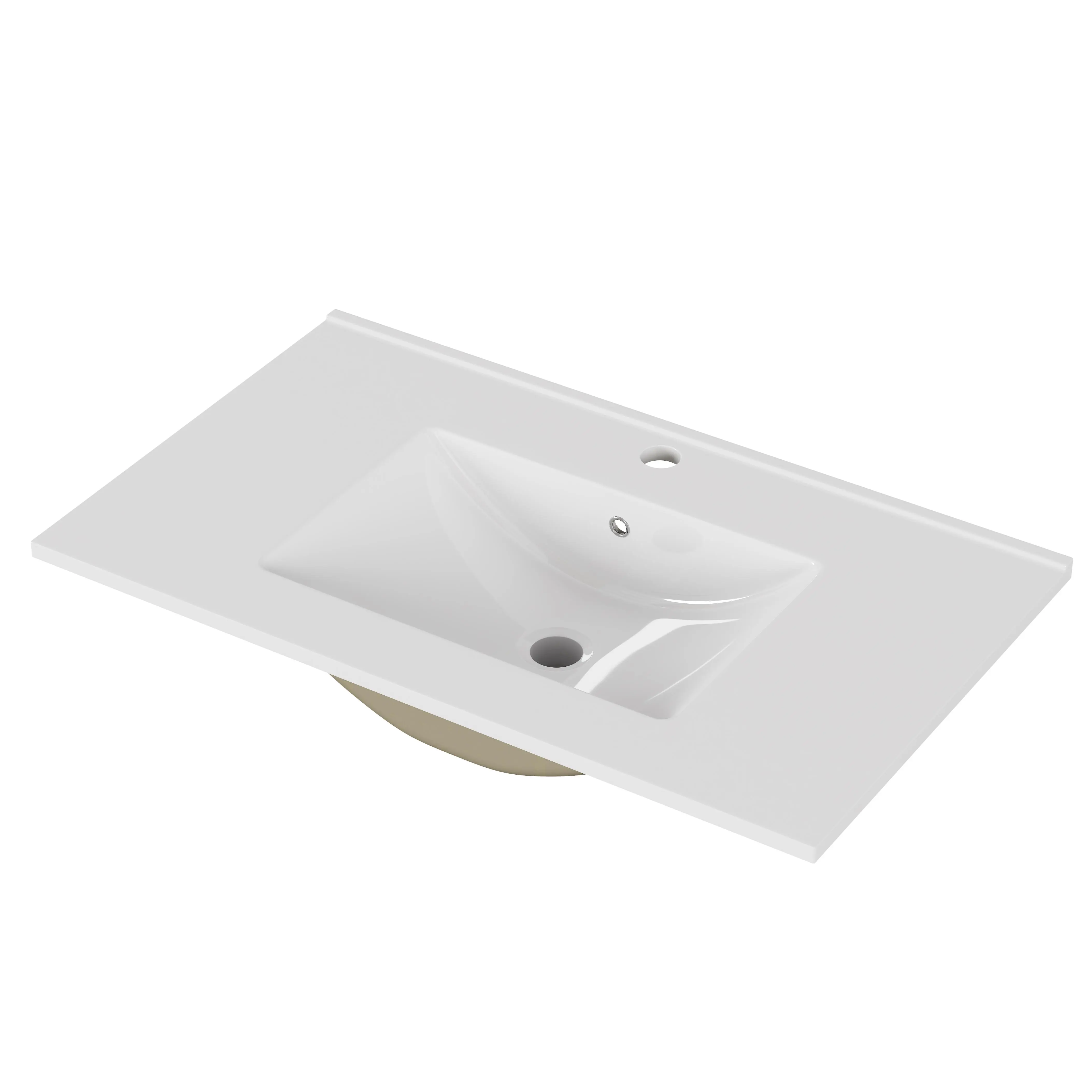 ARCH 32-Inch Rectangular White Ceramic Wall-Mount Bathroom Vanity Sink Basin - Pre-Drilled Faucet Hole, Modern Minimalist Design, Durable Glazed Finish, Easy Clean, Indoor Home Decor, Guest Bath Use