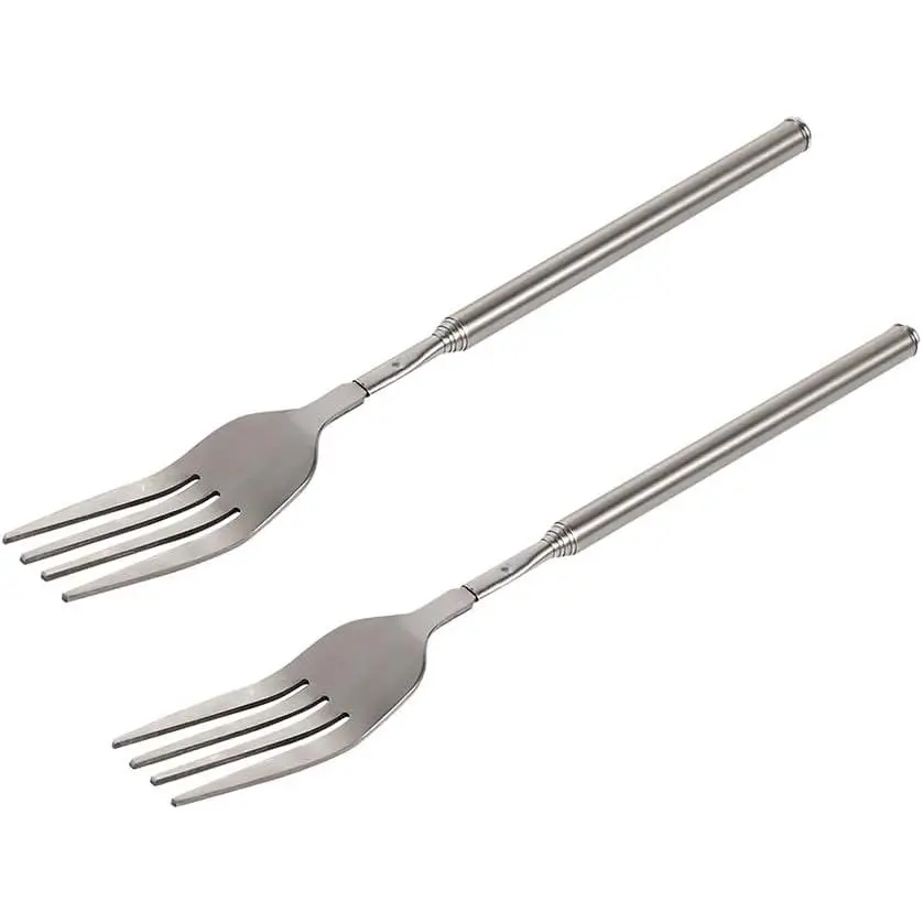 Sturdy Stainless Steel Extendable Telescopic Fork, Portable Barbecue Kitchen Utensils, 8.7-25.4 In Extendable Length Prank Tool