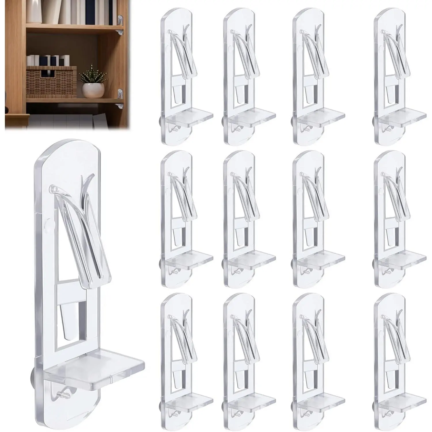 20PCS 5mm Clear Cabinet Shelf Clips for 3/4″ Thick Shelves - Self-Locking Shelf Pegs, Clear Invisible Finish, No Screws Needed, Plastic Shelf Brackets for Cabinets Bookcases WardrobesGift