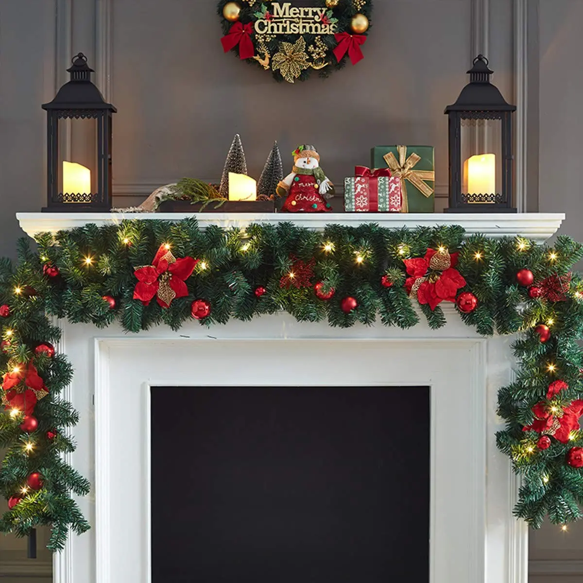Artificial Greenery Garland for Indoor and Outdoor Decorations, Christmas Decor for Stairs Railing Fireplace Front Door Porch Windows, Holiday Wedding Party Decor