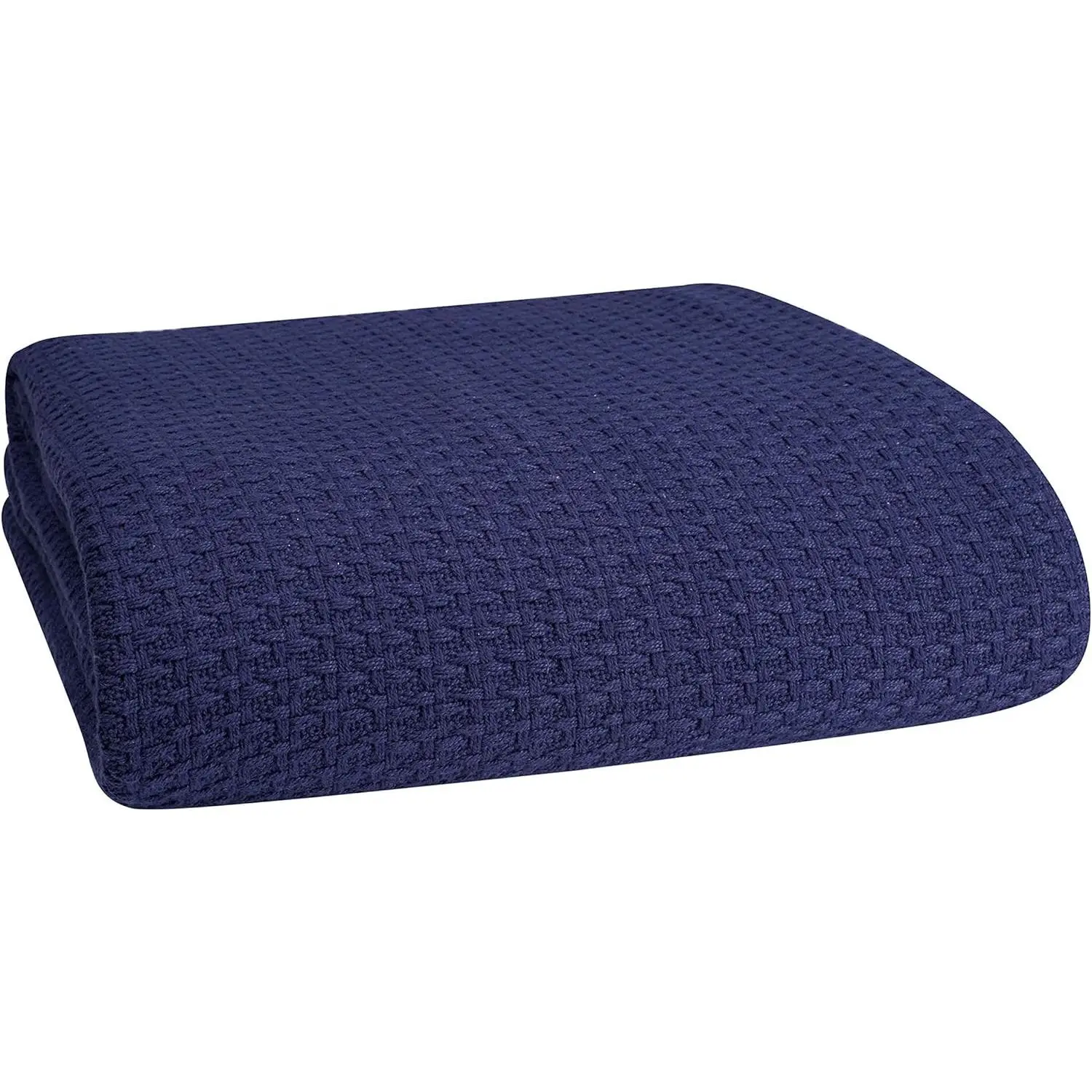 100% Cotton Bed Blanket, Breathable Bed Blanket Twin Size, Cotton Thermal Blankets Twin, Perfect for Layering Any Bed for All Season, Navy Blue
