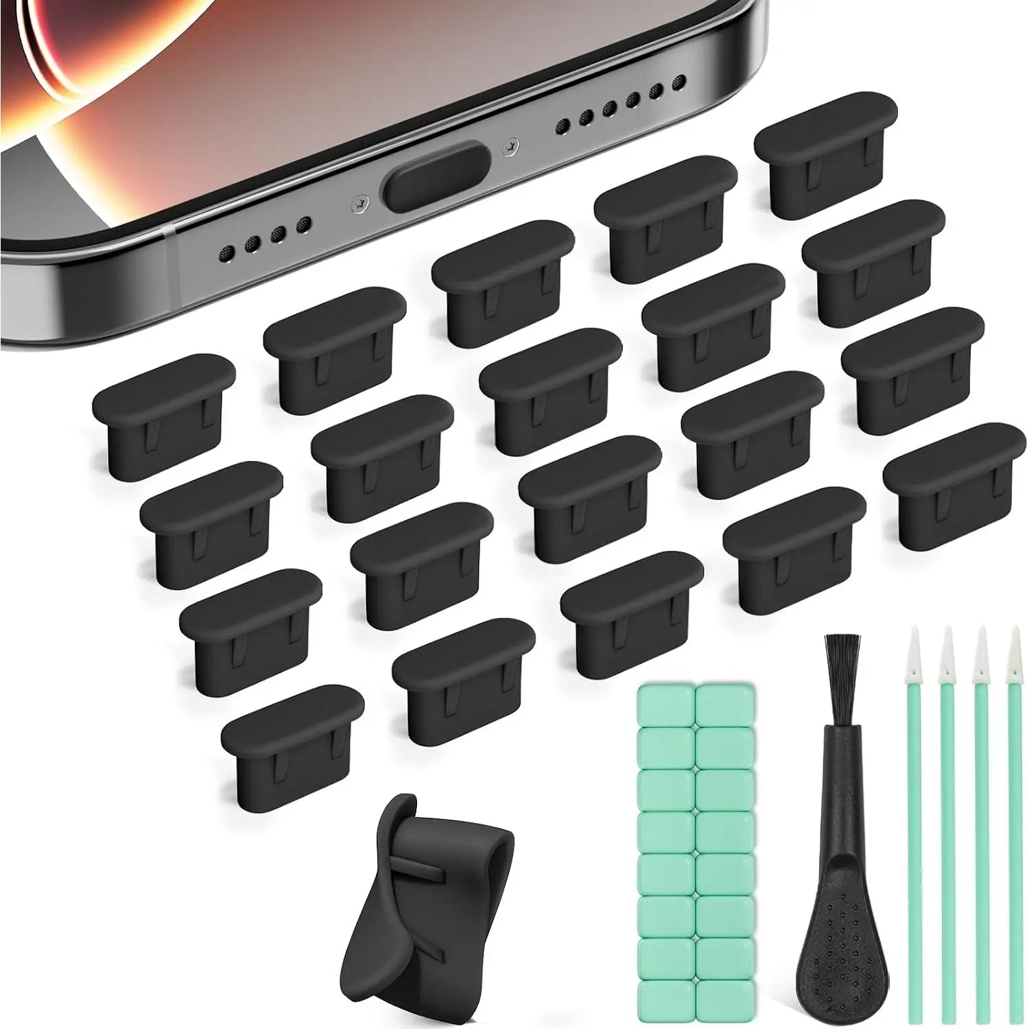 20 count  USB C Dust Plugs Cover with Cleaning Brush, Sticks & Mud, Type C  Port Cleaning Set Helps Block Dust and Debris, for  17/16/15,,Kindle,,USB C-Port Devices