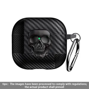 Carbon Fiber Skull Locking Protective AirPods Case, Fits AirPods 4, AirPods 3, AirPods Pro 2, AirPods Pro, AirPods 1/2, Durable Anti-Drop Design, Halloween