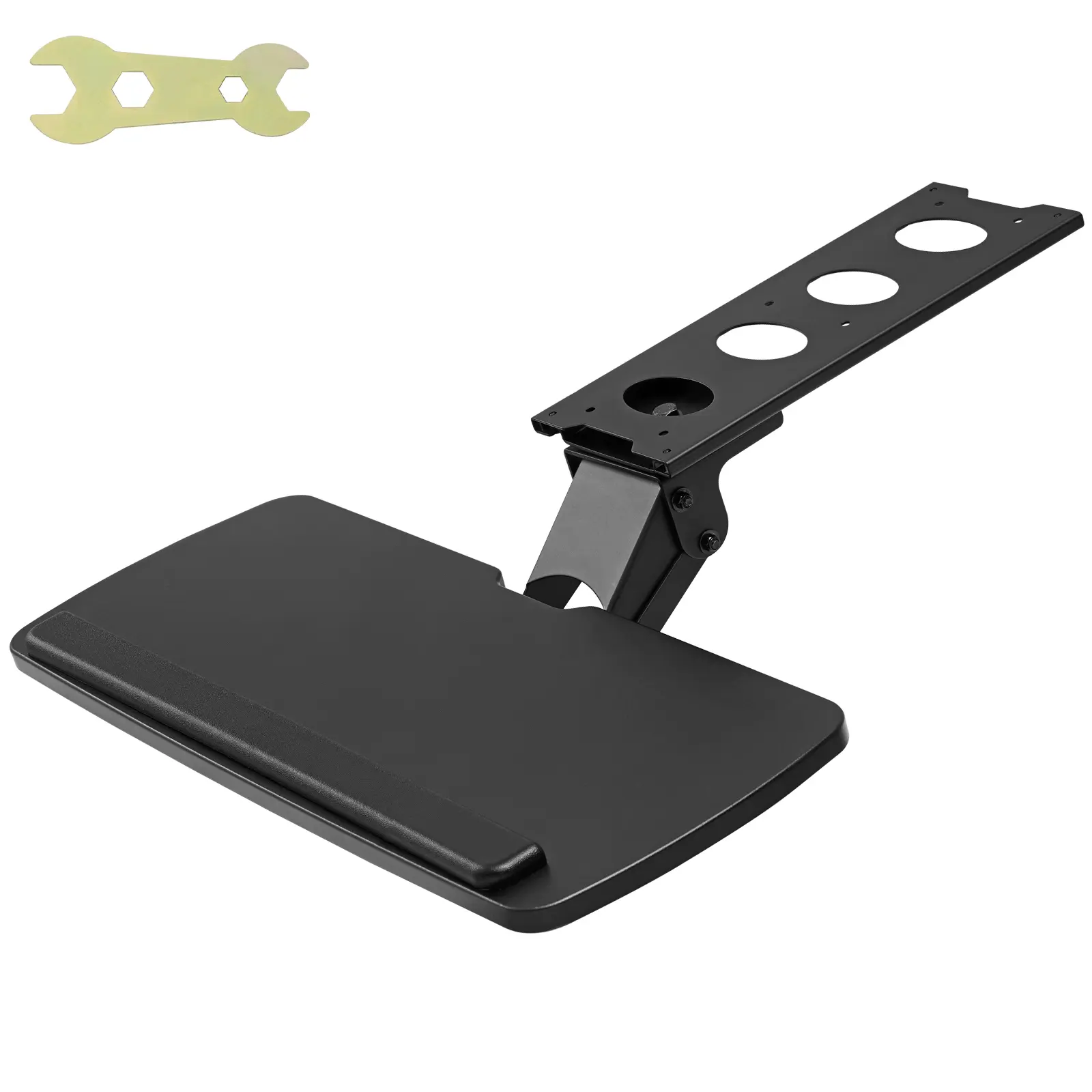 Under Desk Adjustable Height Keyboard Tray, 5kg/11 lbs Max Load Bearing, MDF+Steel (MDF Board + Q235 Carbon Steel Frame) Construction, Large Size, Ergonomic Typing, Supports Keyboards, Indoor, Functional
