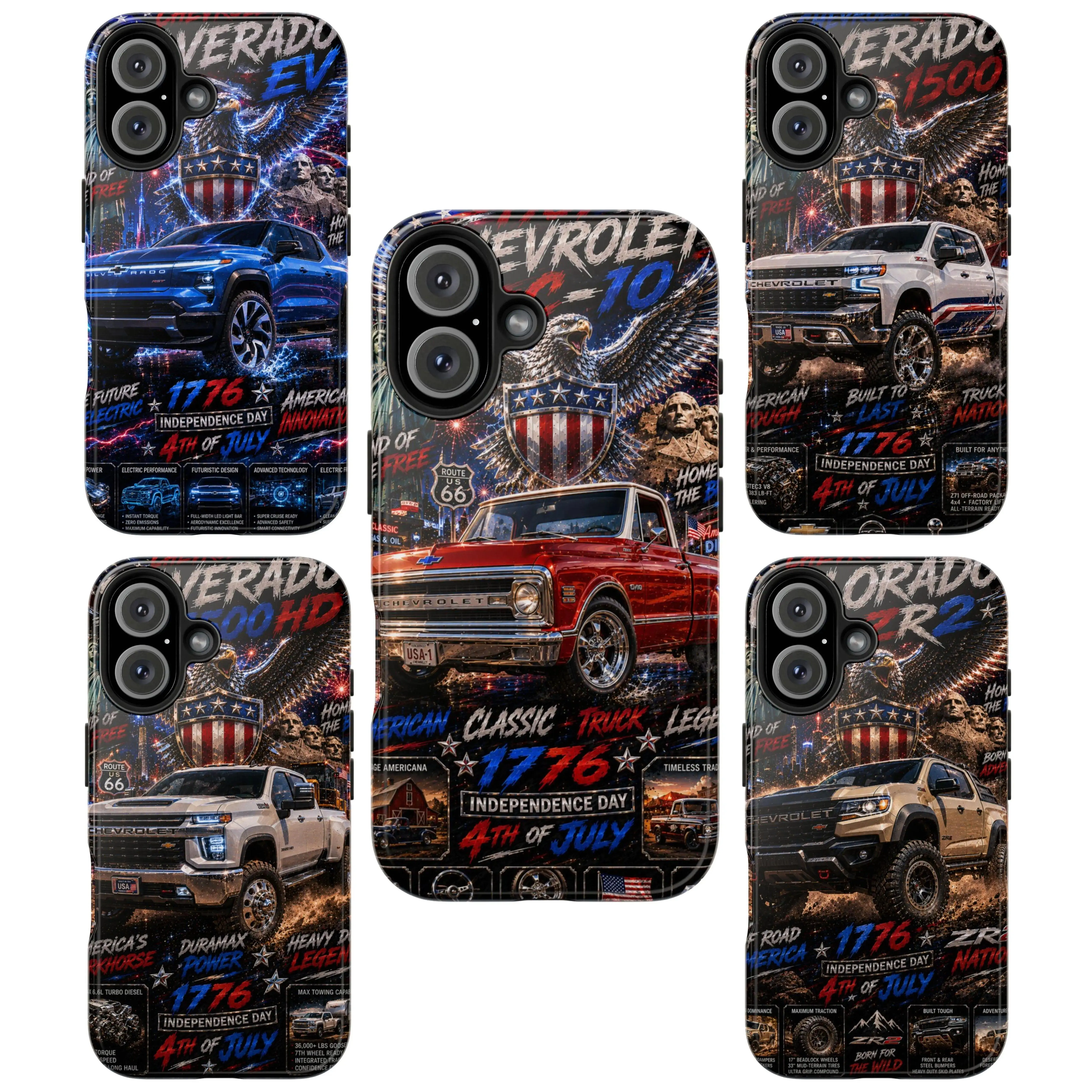 Durable Heavy-Duty Polycarbonate Smartphone Casing - Chevrolet Silverado C10 Classic Pickup Patriotic Eagle Shield Artwork, USA 1776 Freedom Independence Day Accessory with Protection & Resistance for iPhone 11-17 Pro Max/Plus, Samsung Galaxy S23-25