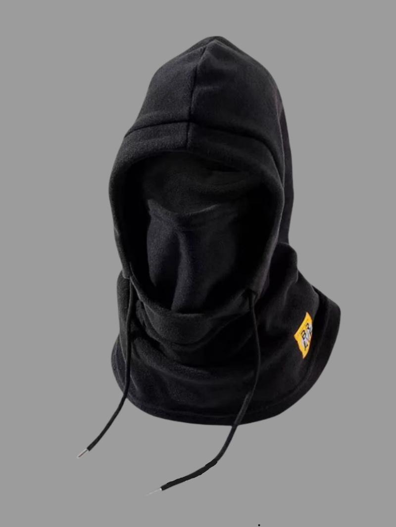 Unisex Solid Color Drawstring Design Hooded Hat Casual Windproof Warm Hat for Fall & Winter Fashion Accessories for Men & Women Machine Washable