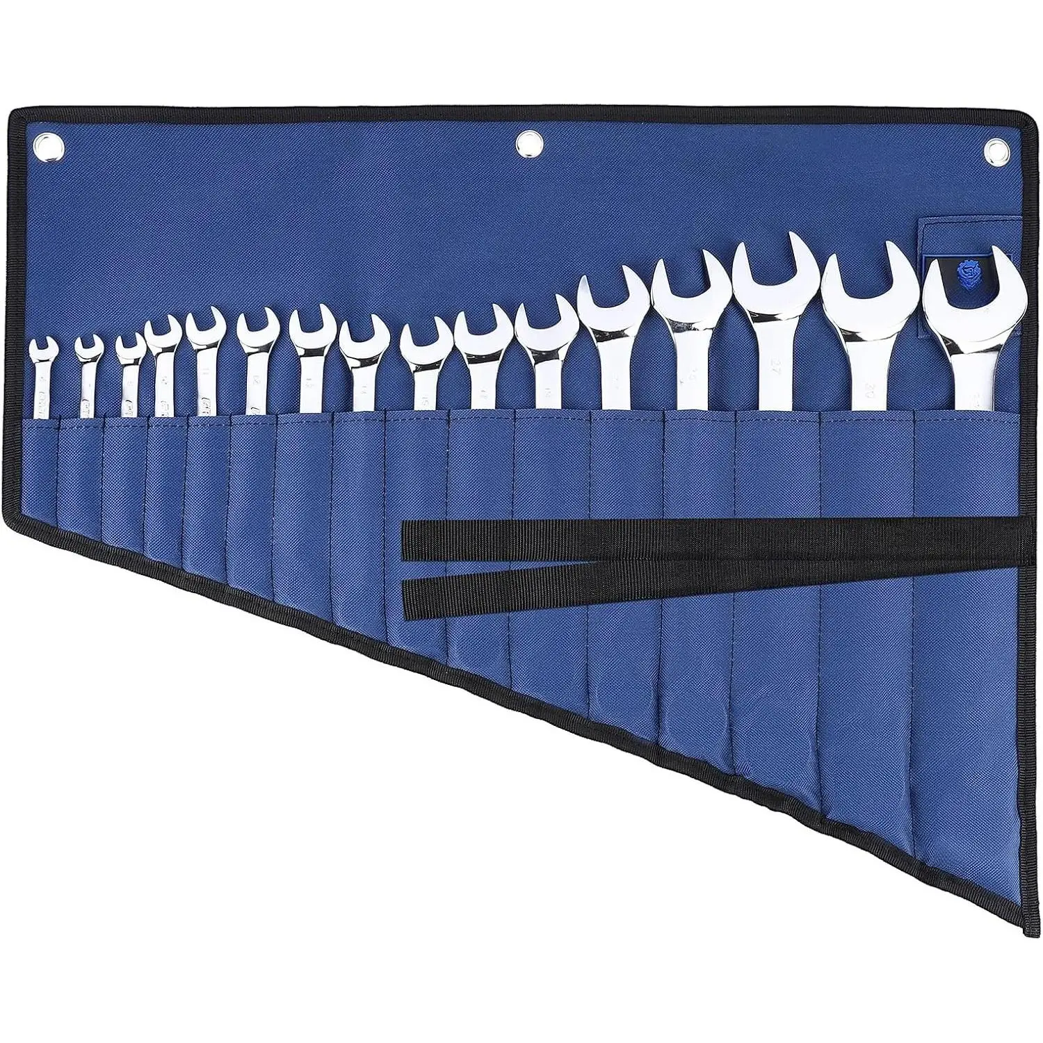 16 Pockets Tool Roll Wrench Roll Organizer, Rolled Tool Pouch Bag with Water Proof Oxford Cloth, Blue (Only Bag)