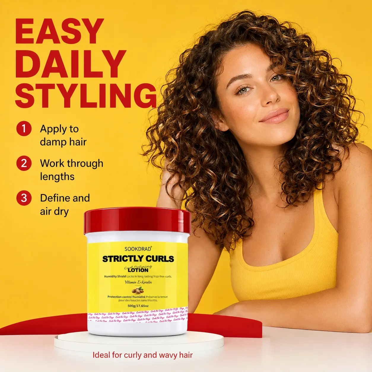 Strictly Curls Curl Defining Lotion, Vitamin E, Keratin, Humidity Shield, long-lasting frizz-free curls, curly hair care product, 17.65oz, 500g