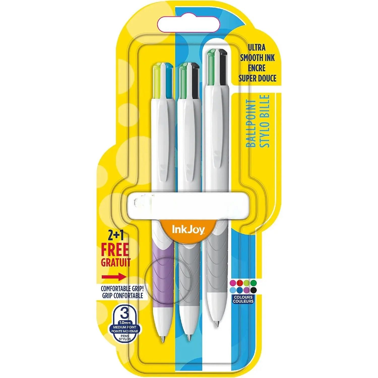 InkJoy Quatro 4-Colour 1.0 mm Medium Tip Retractable Ball Pen -  Fun Colours (Pack of 2 Plus 1)