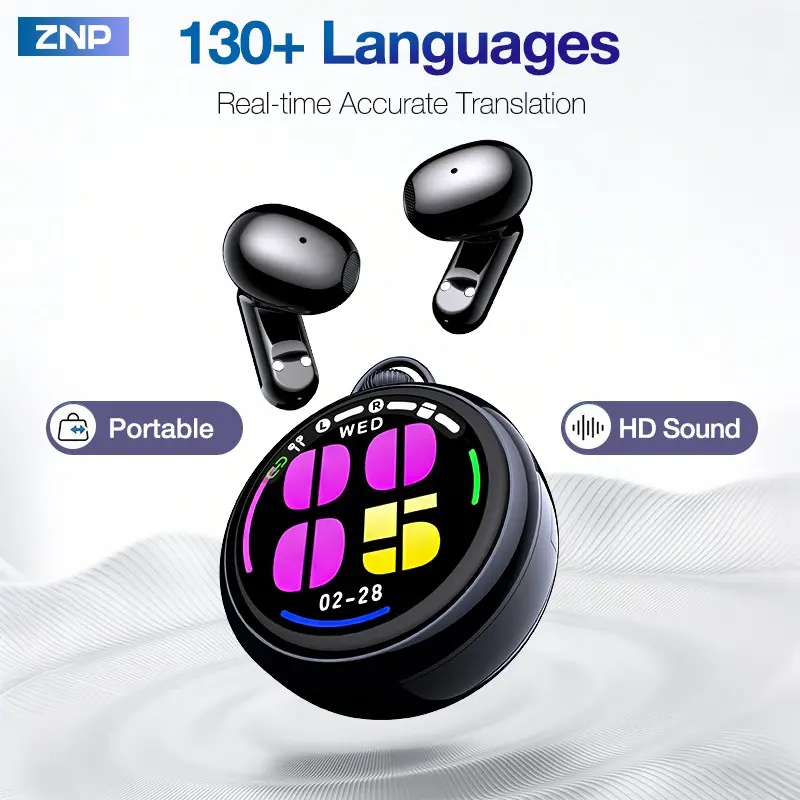 ZNP N03 AI smart device with intelligent chat system, Bluetooth 6.0 and LED touch control. Lightweight in-ear design, IPX5 waterproof, perfect for social interaction and travel. Portable, comfortable and easy to use.