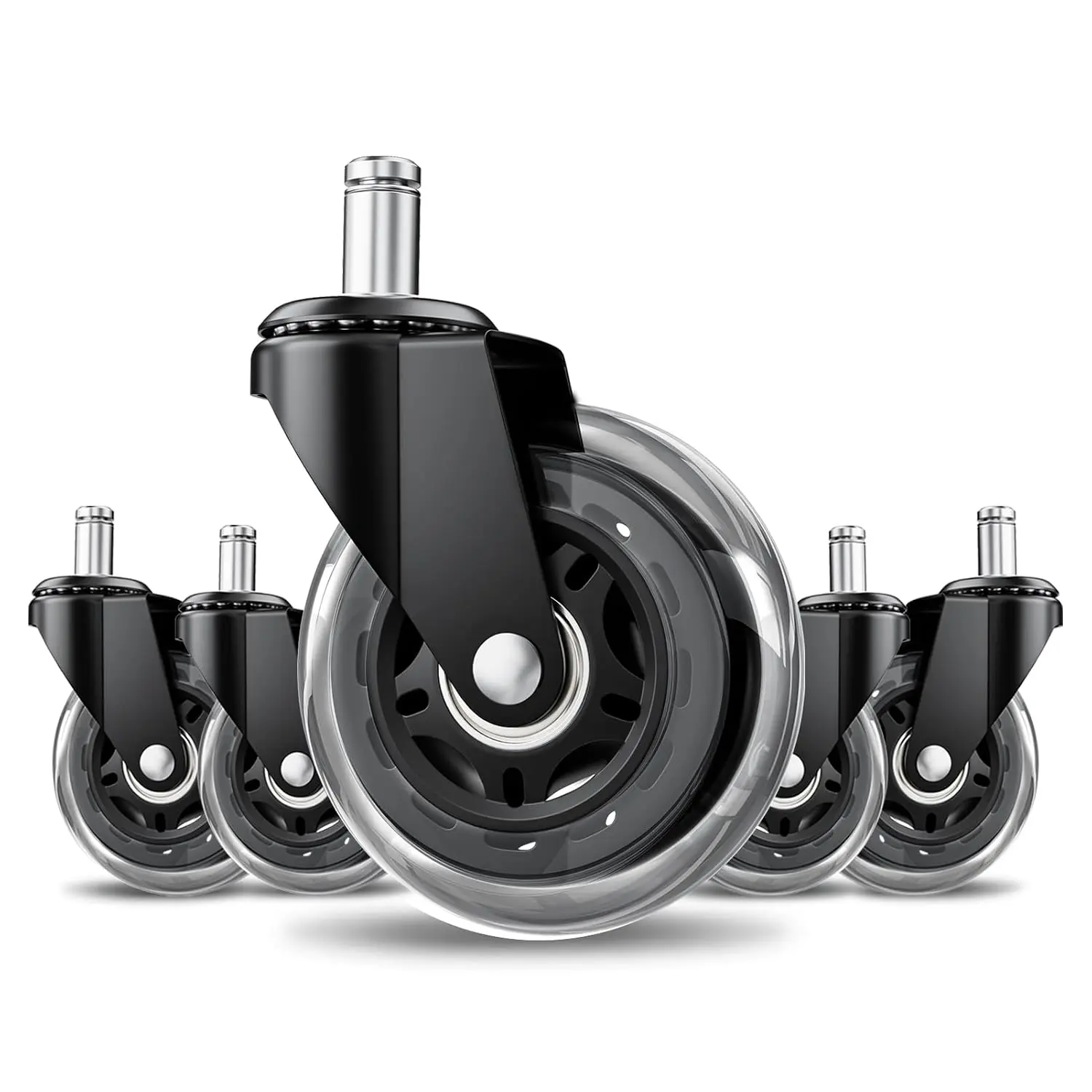 3" Office Chair Wheels 5-Pack Duty| rolling polyurethane wheels protect floors.fit for most chairs.Quiet for home office.