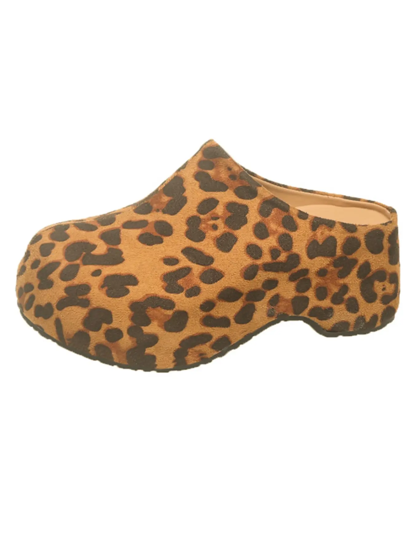 Retro Faux Suede Platform Mules Clogs For Women, 7CM Hidden Invisible Wedge Heel Slip On Backless Clog Slippers, Leopard/Tan/Dark Brown Casual Outdoor Shoes, Platform Elevated Clogs
