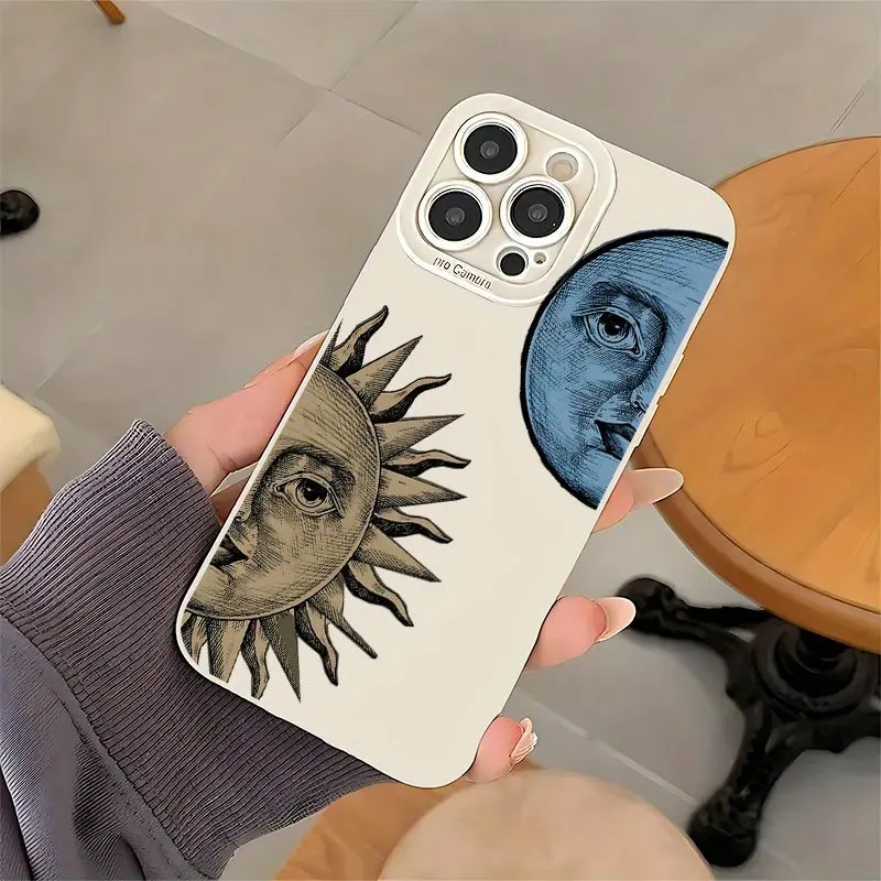 Sun and Moon Pattern UV Printing Matte Phone Angel Eyes Soft Phone Case Cover 360 Degree Full Protection Compatible with iPhone 16 11 12 13 14 15 Pro Max XR X/ XS 7 8 Plus SE  for Smartphone