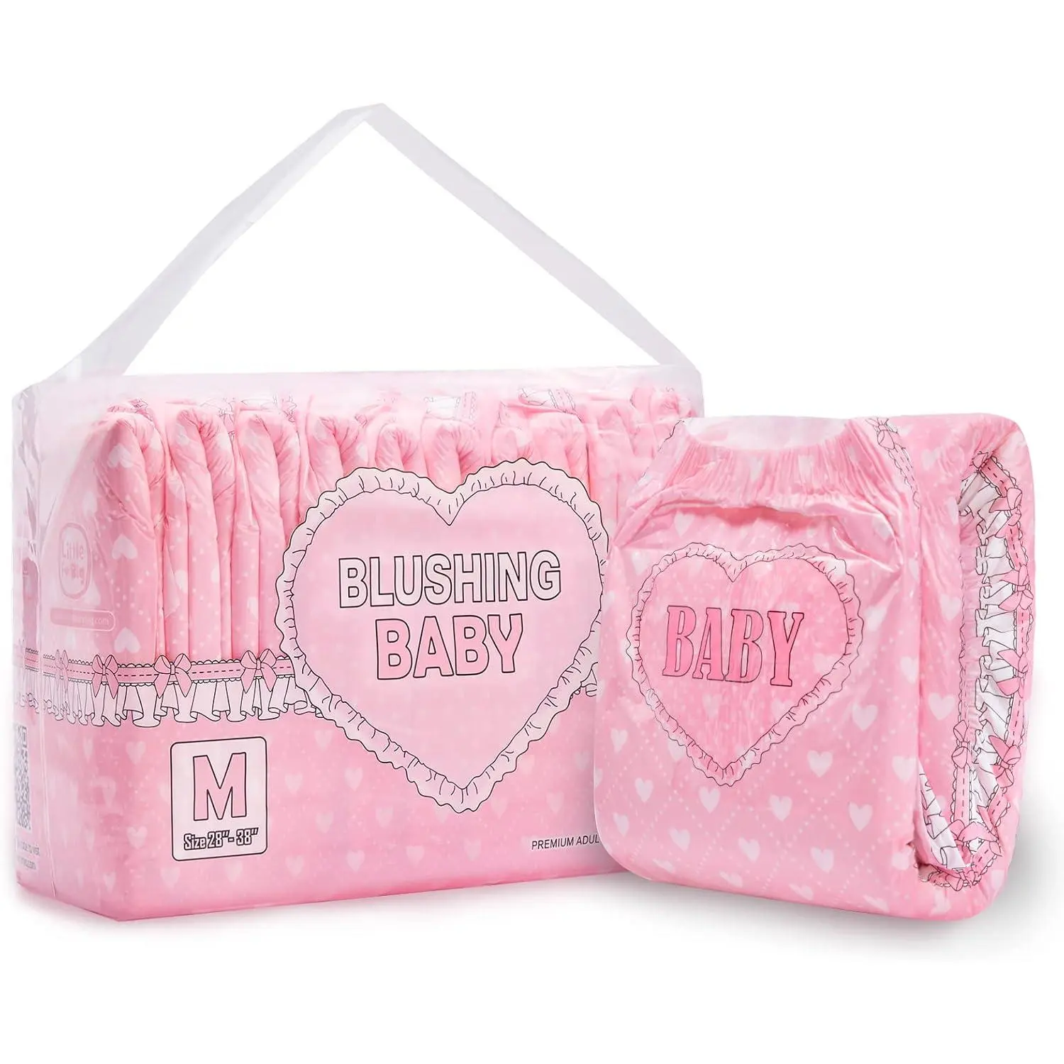 Adult Printed Brief Diapers with a Cute Blushing Baby Pink Design, Disposable Underwear for Men & Women, Size M - 10 Count, No, No Warning Applicable