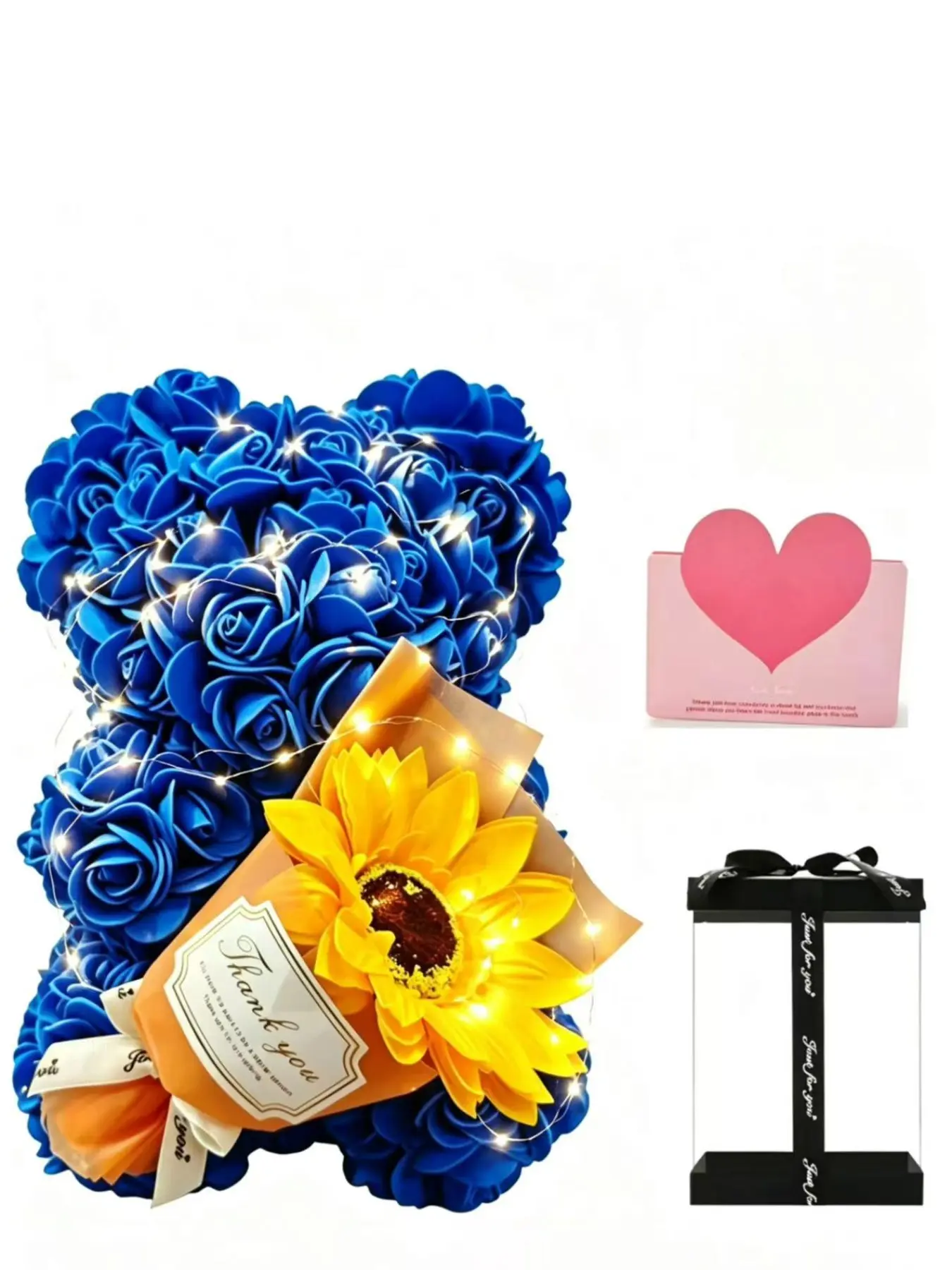 Eternal Flower Pe Rose Bear Valentine's Gift Set, Sunflower Bouquet Birthday Present, Creative Heart Necklace, All Seasons Floral Design