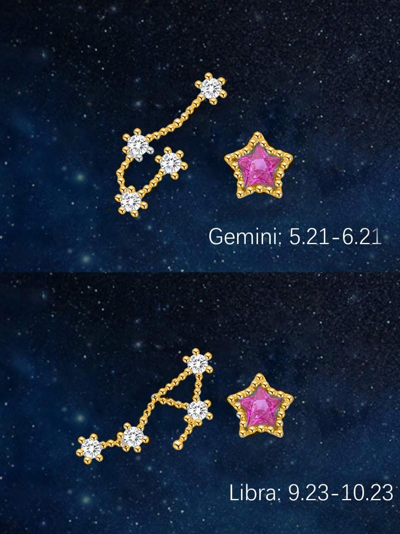 925 Sterling Silver Fashion Star & Twelve Constellation Design Stud Earrings, Asymmetric Earrings, Jewelry for Party, Daily Decor, Trendy All-match & Exquisite Jewelry for Birthday Gift