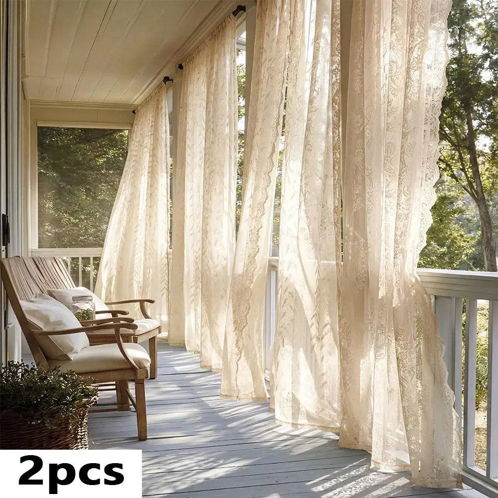 2-Pack Outdoor Curtains, Window Drapes, Paisley Lace Breathable Window Shades, Rod Pocket Hanging, Window Shade Cover, Suitable for Patio Pavilion Garden, Polyester Material
