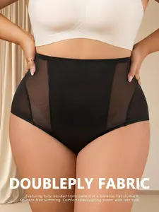 1XL-6XL,Summer Plus Size Women's Fresh Breathable Mesh High-Waisted Shapewear Underwear Panties, Full Coverage Butt Lifter, Elastic Waist Briefs, Solid Color, Silk lingerie,Soft fabric intimatesAll Seasons
