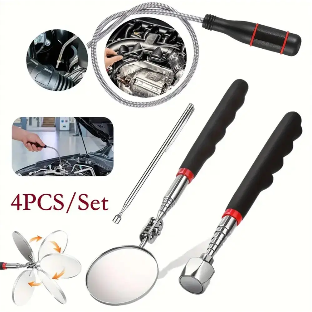 4-Piece Magnetic Pickup Tool Set, Extendable Flexible Long Magnet Kit, Durable Bending Automotive Repair Tools, Easy Iron Attraction in Narrow Spaces