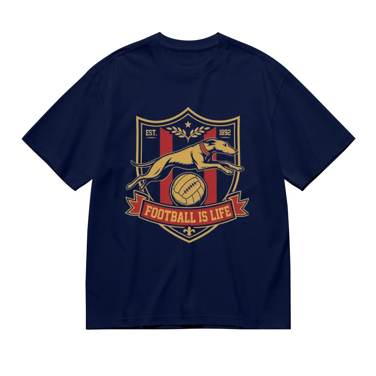 Ted Lasso Football Is Life Greyhound Crest Graphic T-Shirt, AFC Richmond Vintage Soccer Club Shield Short Sleeve Crew Neck Tee