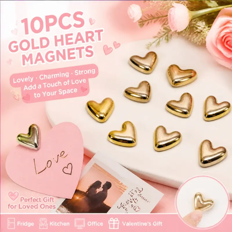 or Golden Heart Magnets, Cute Charming Love Decoration Magnet Set for Home Kitchen and Office Whiteboard, Valentine's Day Gift for Friends and Loved Ones, Refrigerator Kitchen Magnet, Decorative 10pcs Refrigerator Golden Heart Magnets, Cute Charming Love