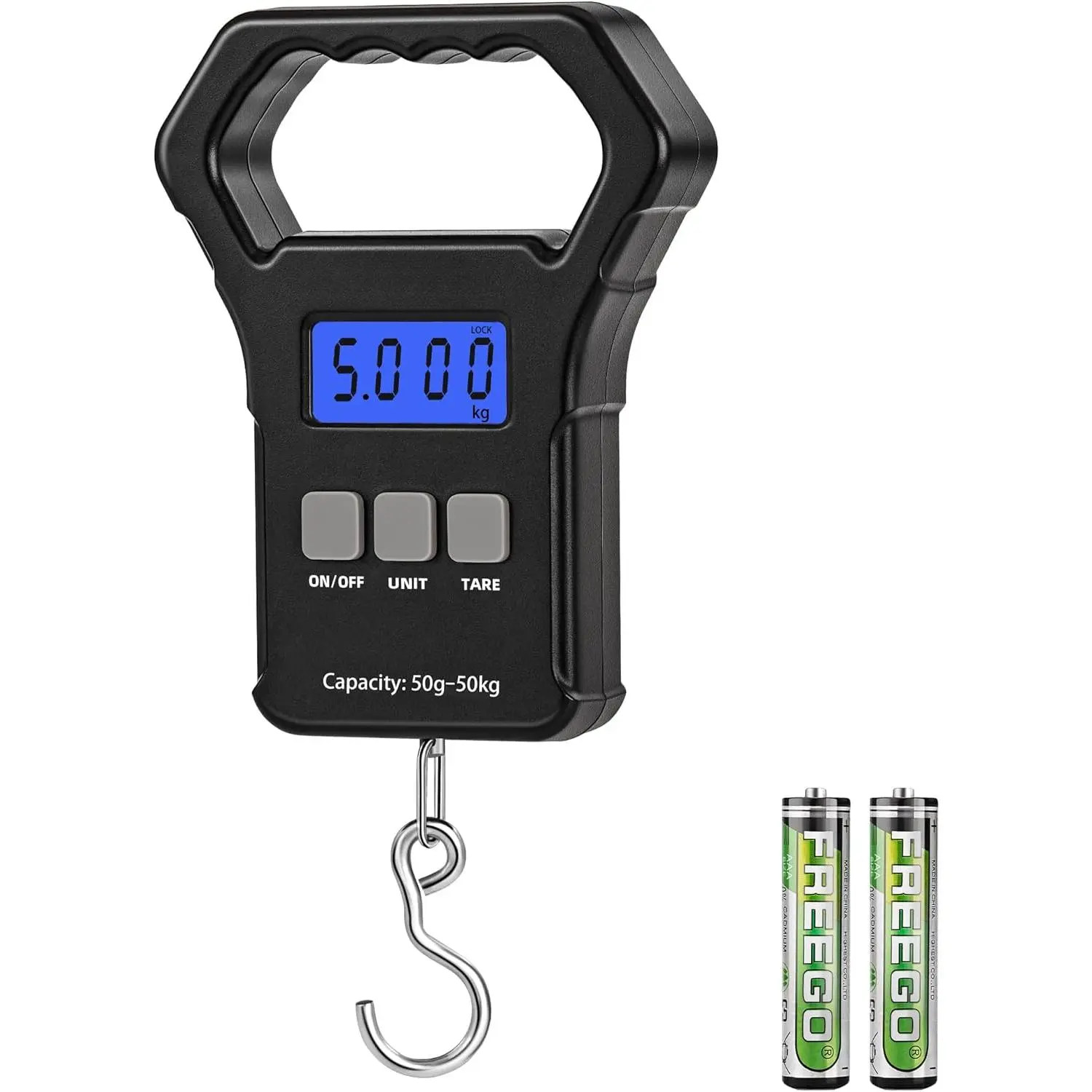 Fish Scale, 110lb/50kg Digital Portable Hanging Fishing Weight Scale with Backlit LCD Display, Luggage Scale with Hook, Non-Slip Large ABS Handle & 2 AAA Batteries, Fishing Gifts Gear  Men New model