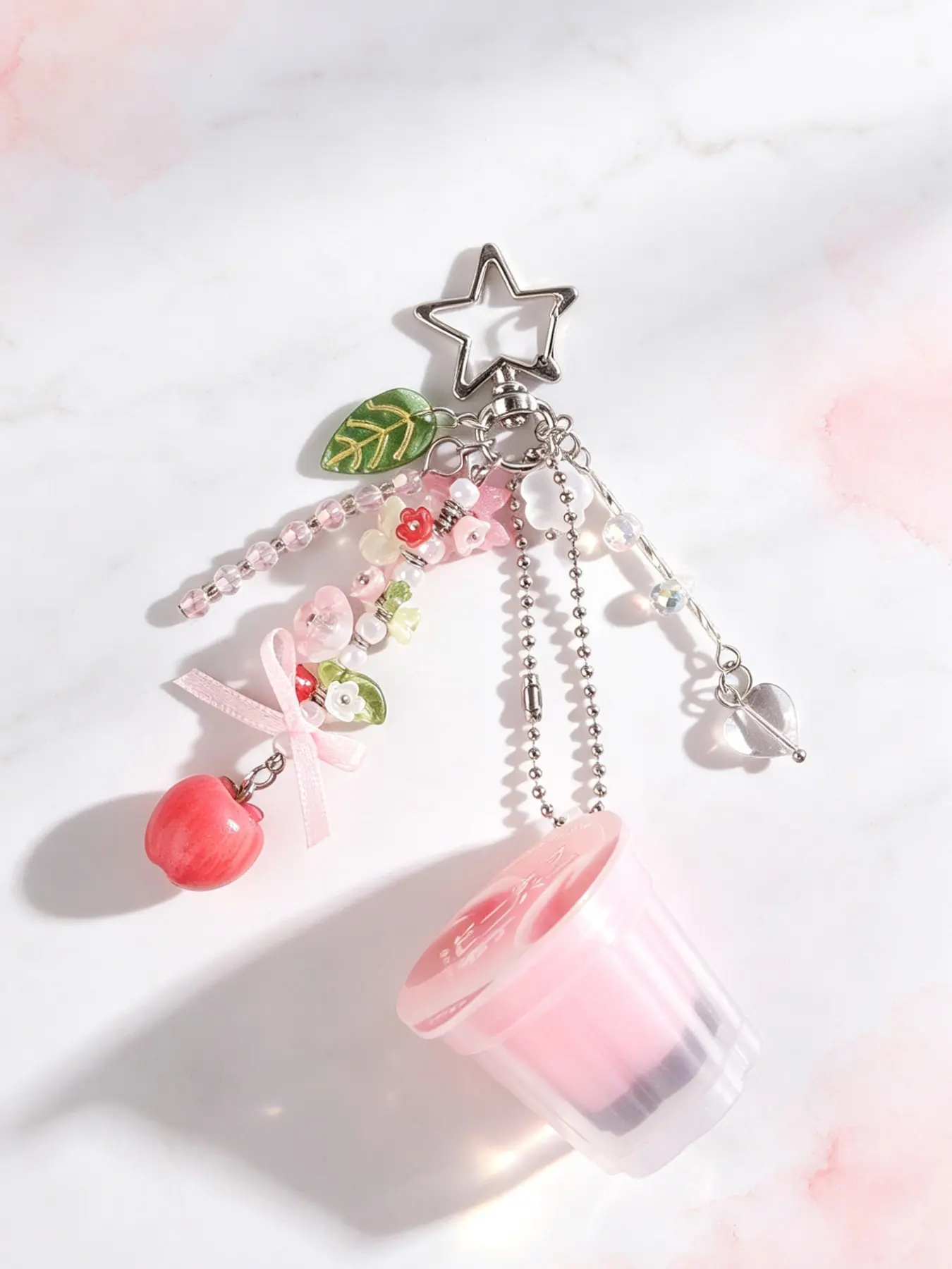 Cute Mini Lollipop Pudding Keychain, Handmade Beads, Peach Cherry Bag Charm, Cartoon Pattern, Casual Style, All Seasons