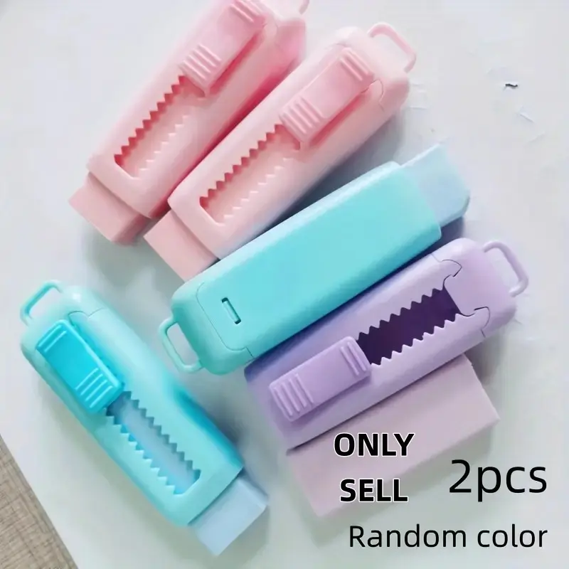 Pack of 2 with random colors (blue, pink, green, purple) High-value push-pull Macaron telescopic eraser, easy-to-use eraser, wipe clean, suitable for students, art and painting, Creative Stationery, ideal stationery gift set, Christmas gift, holiday gift