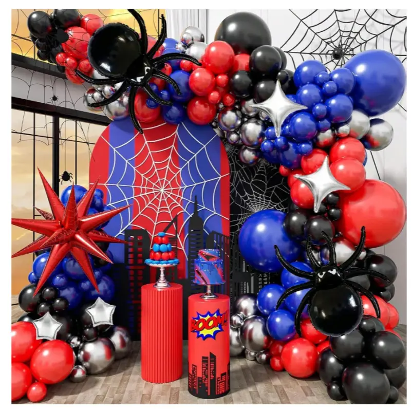 Spider Theme Boys Birthday Party Supplies, Black Blue Balloon Chain Garland Kit for Kids Birthday Decorations,Halloween Party Decorations