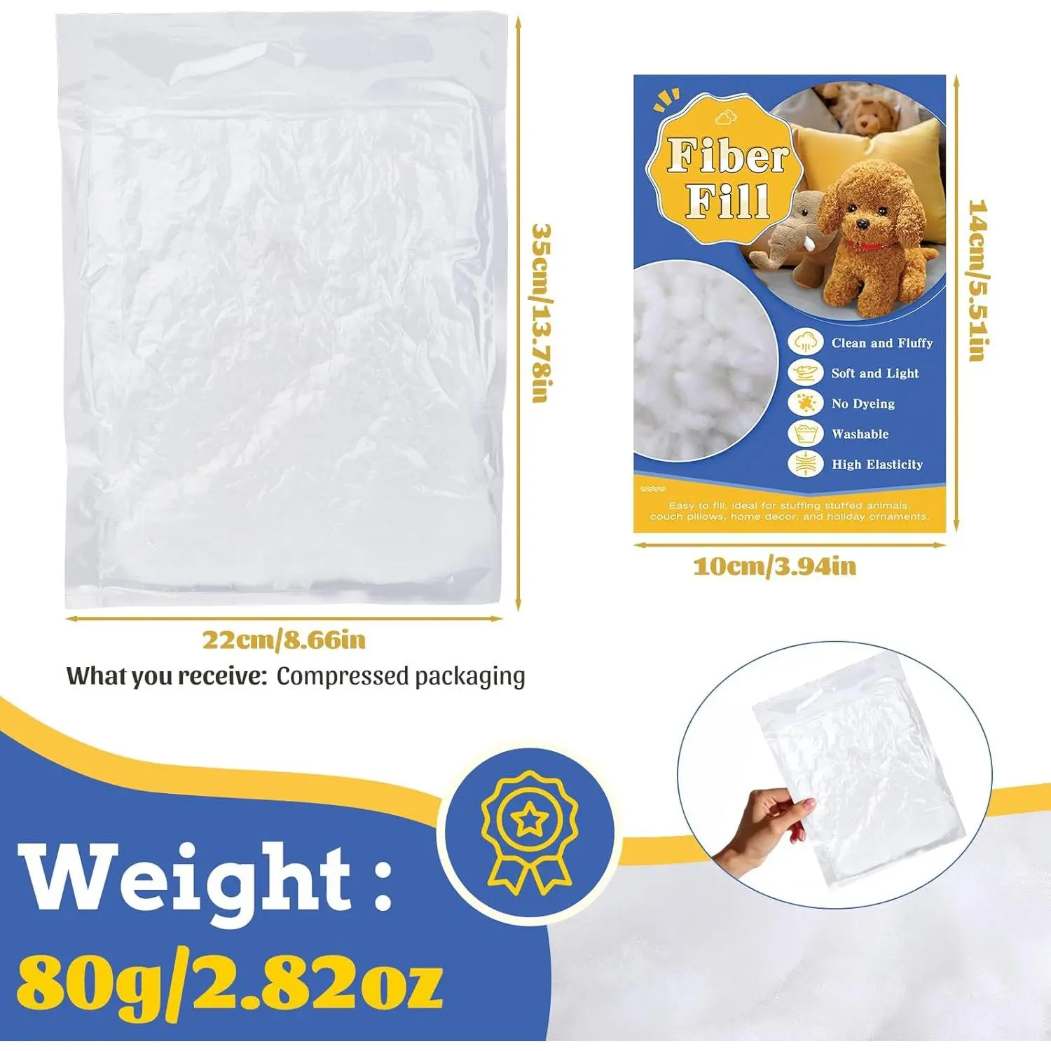 80g/2.8oz Premium Polyester Fiberfill Stuffing for Stuffed Animals Crochet Crafts and Pillows