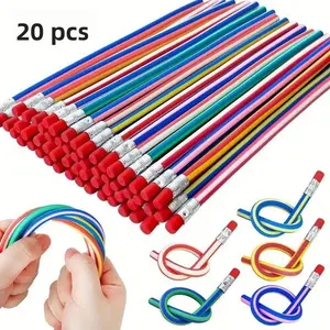 20-Pack Soft Multicolor Striped Flexible Pencils with Eraser, Perfect Gift for Halloween, Christmas, Valentine's Day, Student Use
