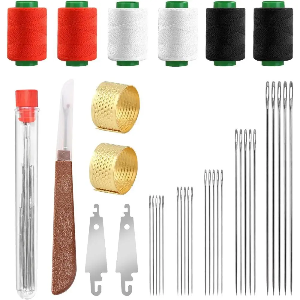 34Pcs Big Eye Steel Sewing Needles Kit, Include 25 Steel Needles, 1 Seam Sewing Thread Ripper, 2 Needle Threaders, 3 Threads, 2 Thimbles, 1 Storage Tube for Mending, Gift for Sewing Lovers
