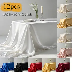 12pcs Satin Tablecloth 102 x 58 Inches Rectangle Table Cover Silk Smooth Fabric Party Table Cloth for Rectangle Parties, Holiday Dinner Wedding Banquet