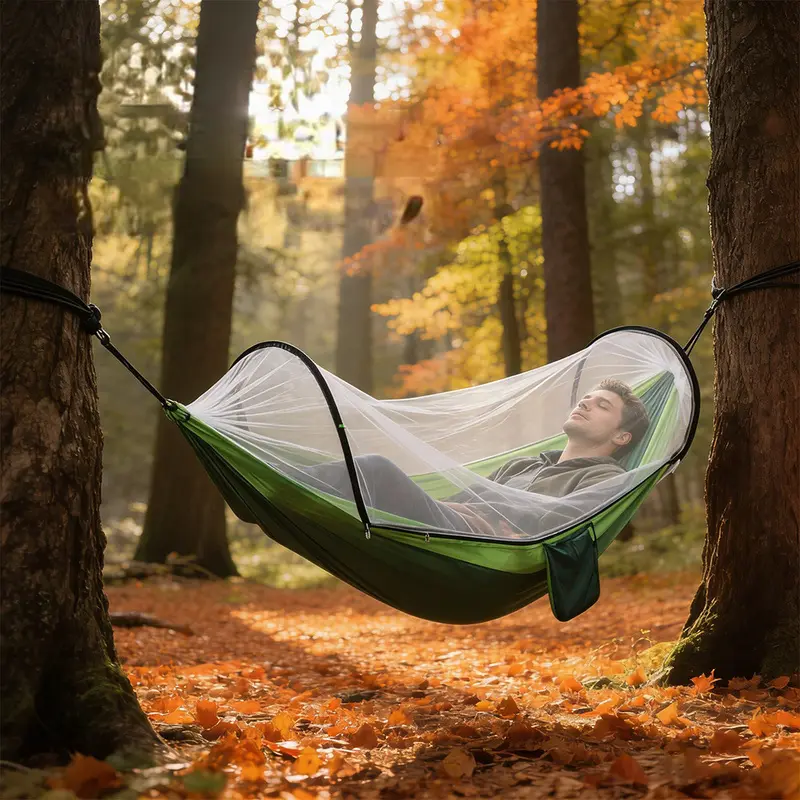 Outdoor widened camping hammock, anti-rollover nylon hammock, portable parachute fabric double hammock chair for camping