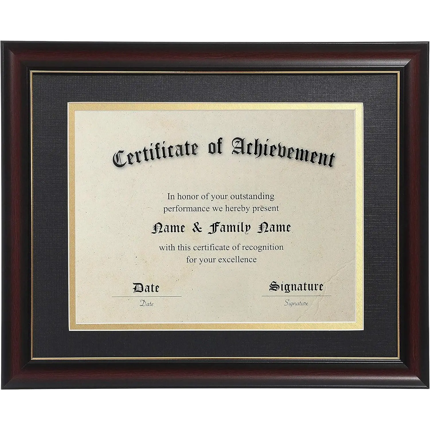 8.5x11 Diploma Frames with Mat Cherry Matte Black with Gold Rim| 8.5x11 Inch With Mat or 11x14 Inch Without Mat - For Document/Certificate Frame