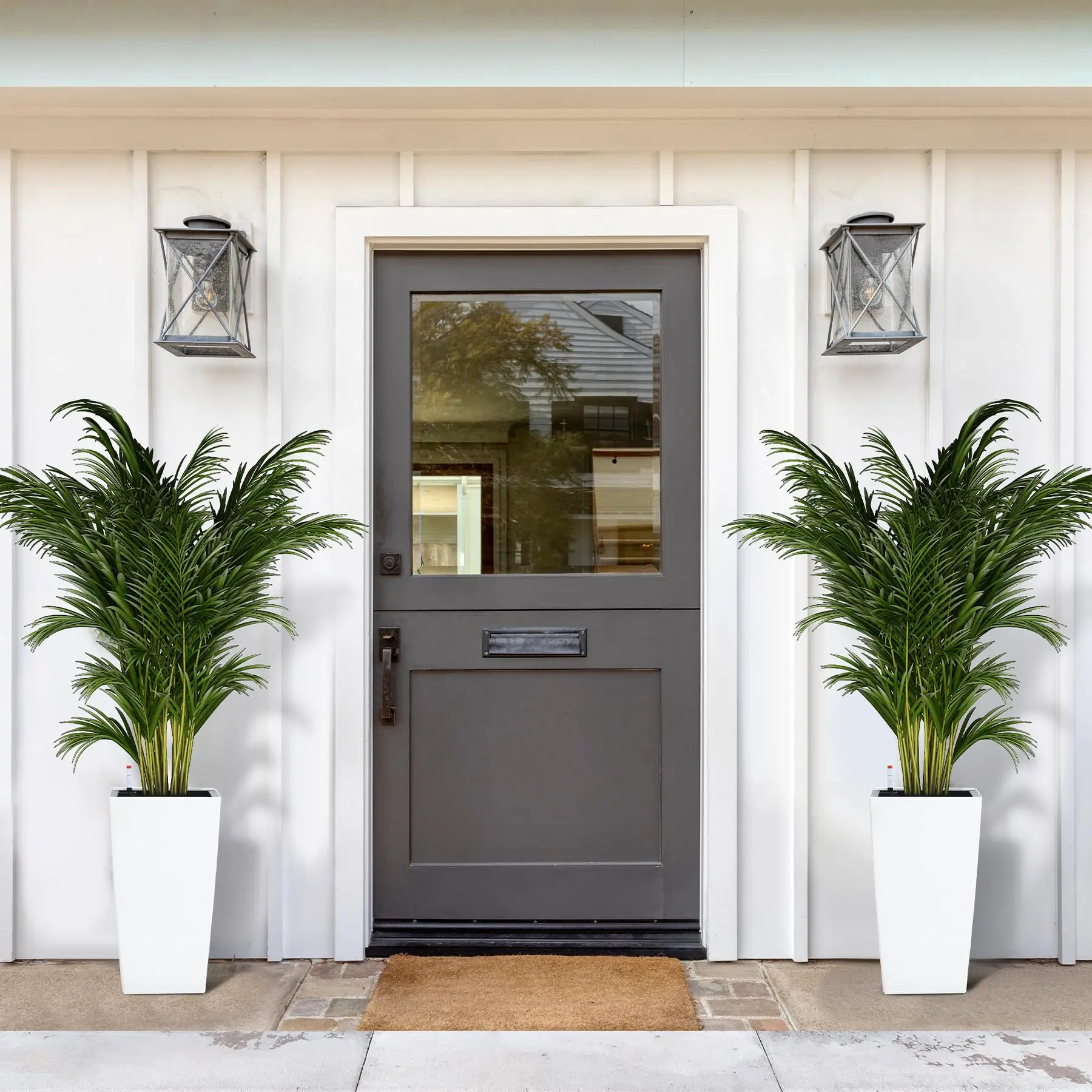 2 Pack 22.5 Inch Tall Black Taper Resin Planters, Self Absorbing Plastic Flower Pots with Shelf Insert, Indoor Outdoor Plant Containers for Porch Decor