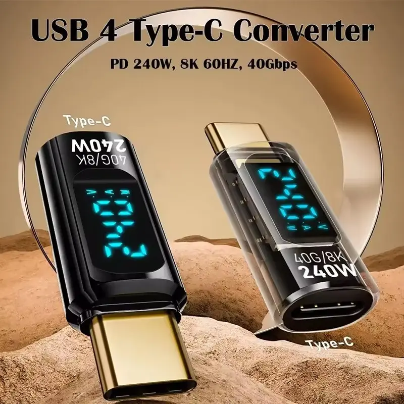 USB C Adapter with LED Digital Display, PD 240w USB-C Male to Female, Compatible with iPhone 16/15 Series, iPad, Macbook, Smart LED Display