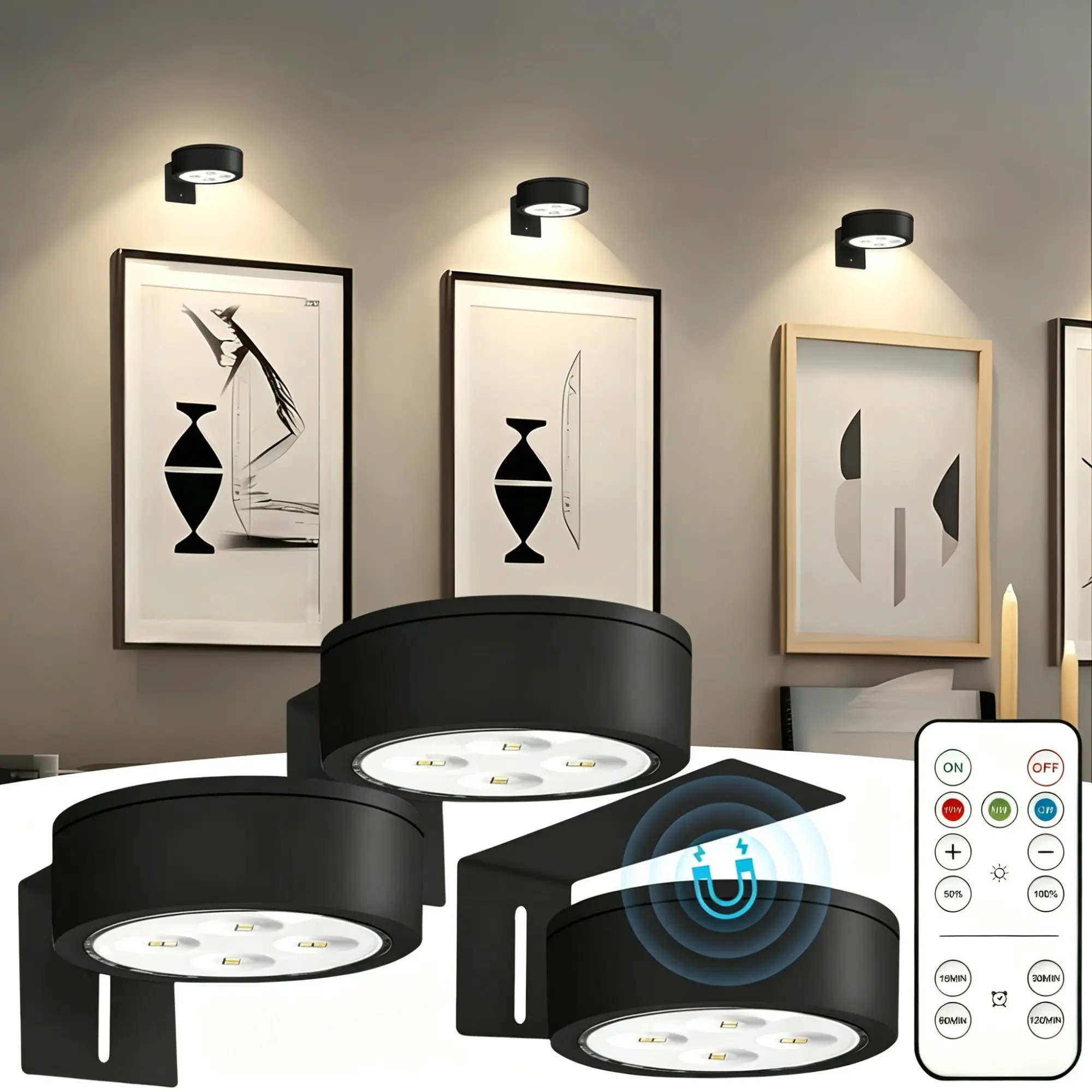 3pcs Battery Powered LED Decorative Wall Light With Remote Control, Dimmable Color Temperature, Wireless Wall Lamp Art Lighting,LED Picture Frame Light,Wireless LED Painting Light, Wall Decor Lamp, Night Light, Fairy Light(Batteries Not Included)