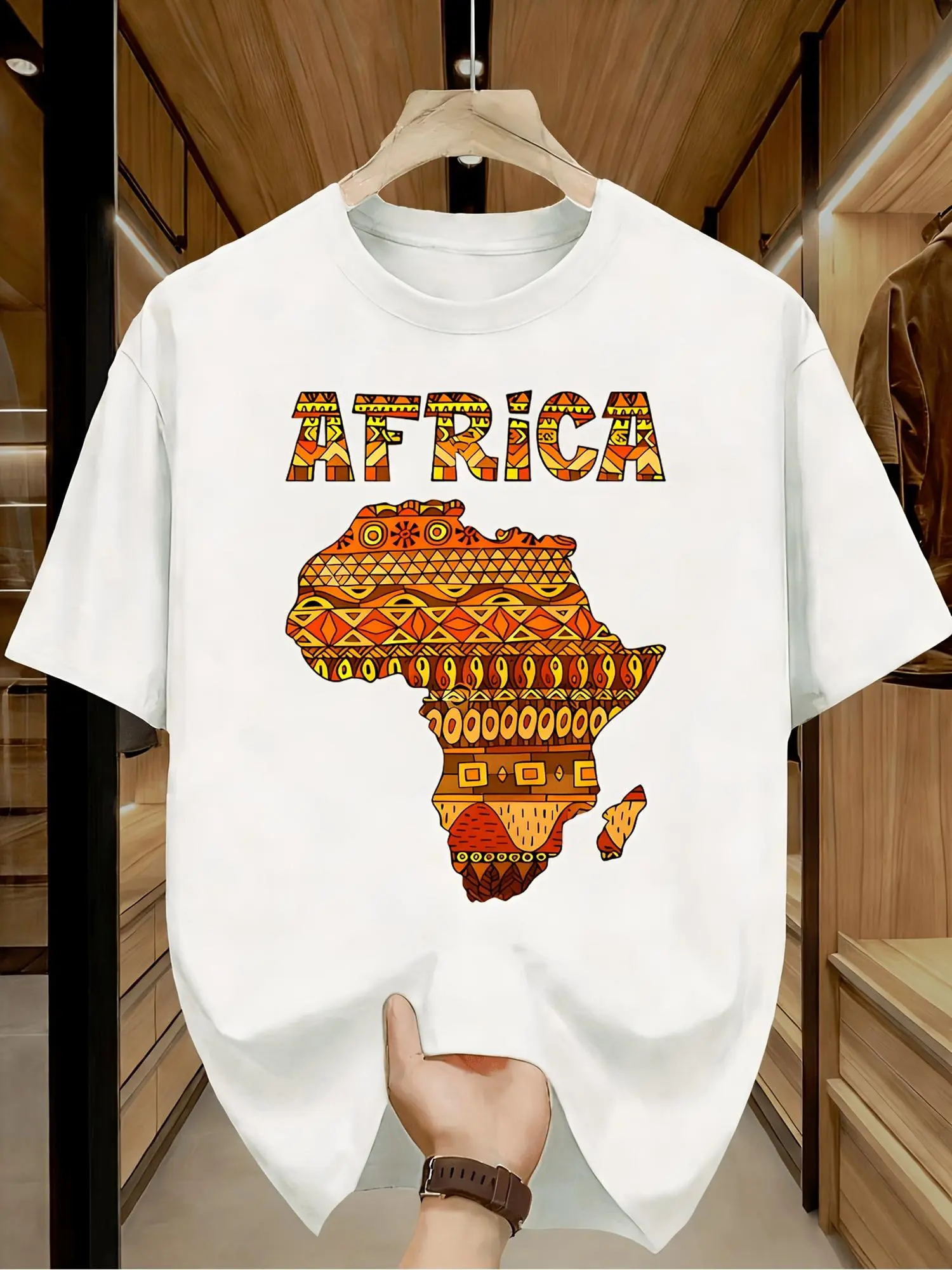 Men's Africa Map T-Shirt - African Continent Design with Earthy Colors, Casual Short Fit Round Neck Tee Suitable for, Machine Washable Gift Idea for Birthdays, Holidays & Casual Attire - African Geography Apparel for