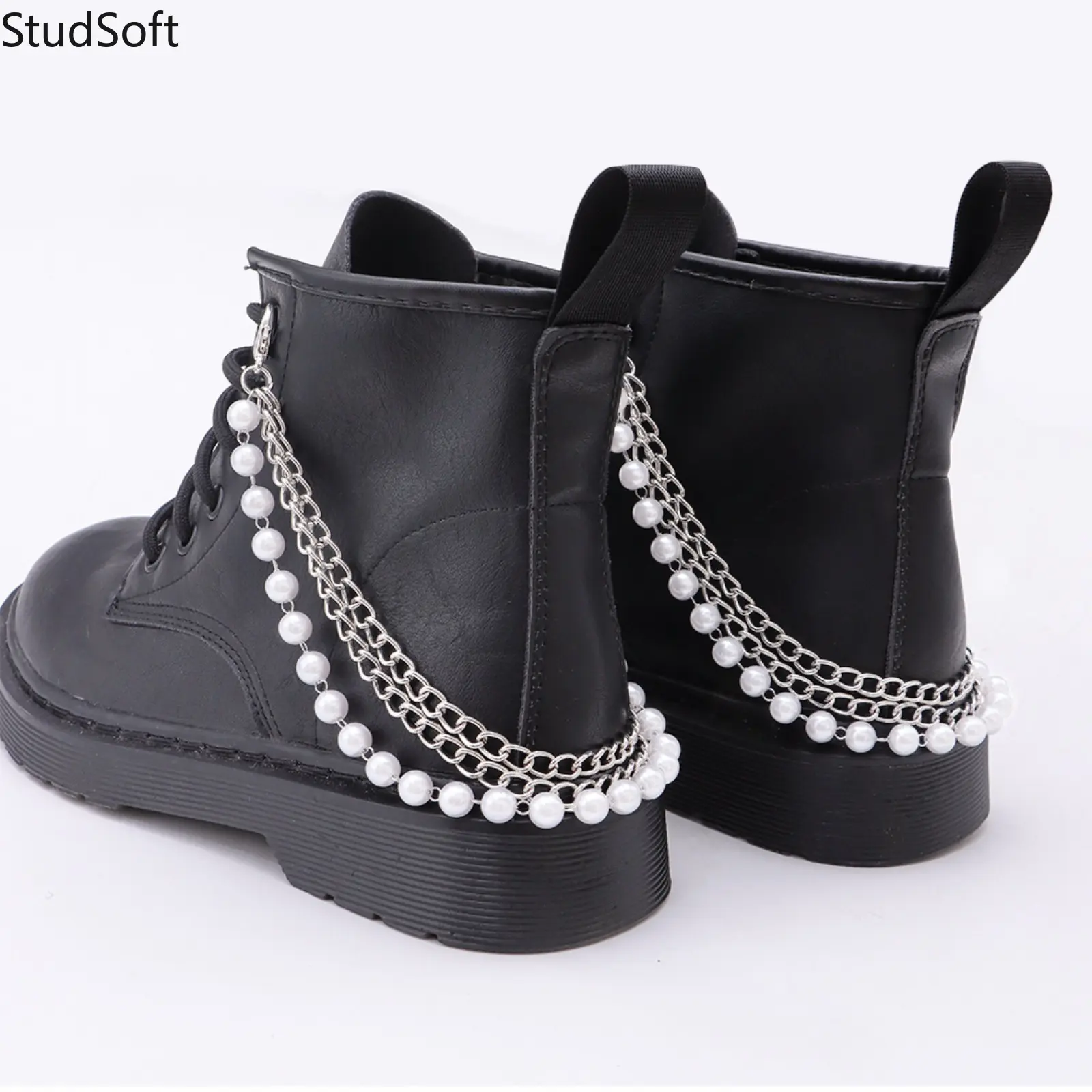 Boot Chains for Women, 2-Piece Set of Multi-Layer Faux Pearl and Metal Links, Clip-on Shoe Decoration with Pendant Charms, 2Pc Pearl + Chain Shoe Chain, Pearl Chains