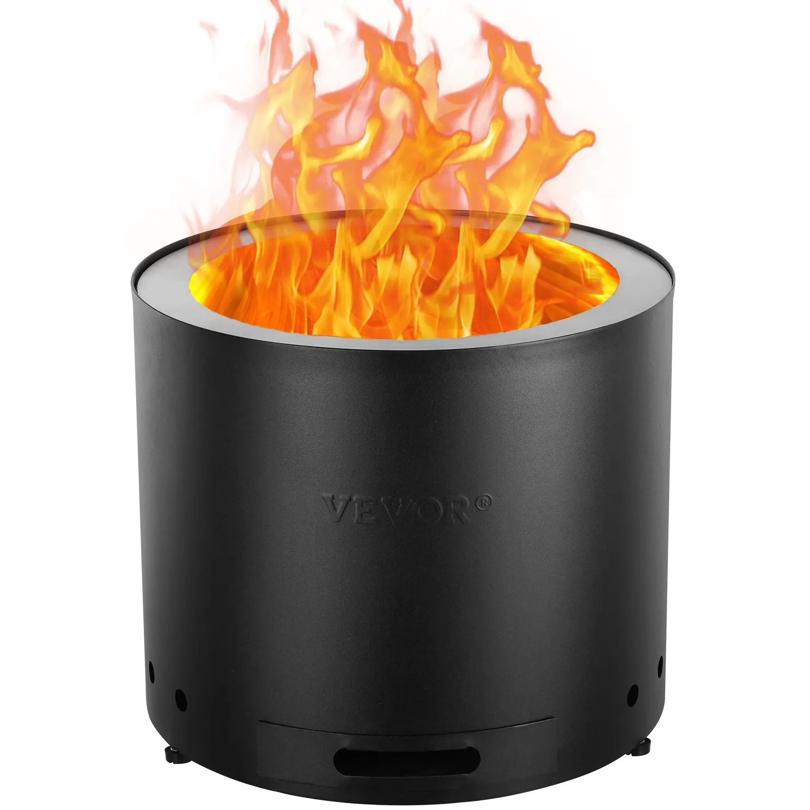 VEVOR Round Smokeless Wood Burner Fire Pit Stove, 12.6 in H x 15 in Dia, SUS430 Stainless Steel Inner Freestanding Outdoor Fireplace with Removable Pan, Ideal for Patio Camping
