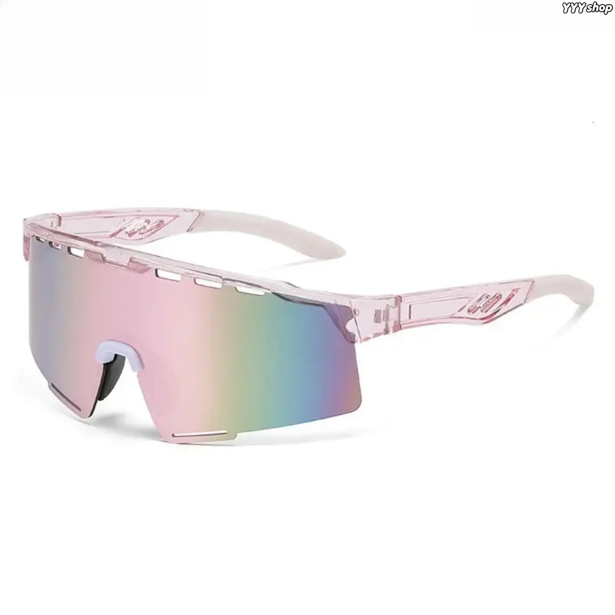 Women’s Oversized Shield Polarized Sports Sunglasses, Pink Transparent Frame With Vibrant Rainbow Mirror Lenses, UV400 Full UV Blocking, Ventilated Anti-Slip Sport Shades For Cycling, Running, Outdoor Activities