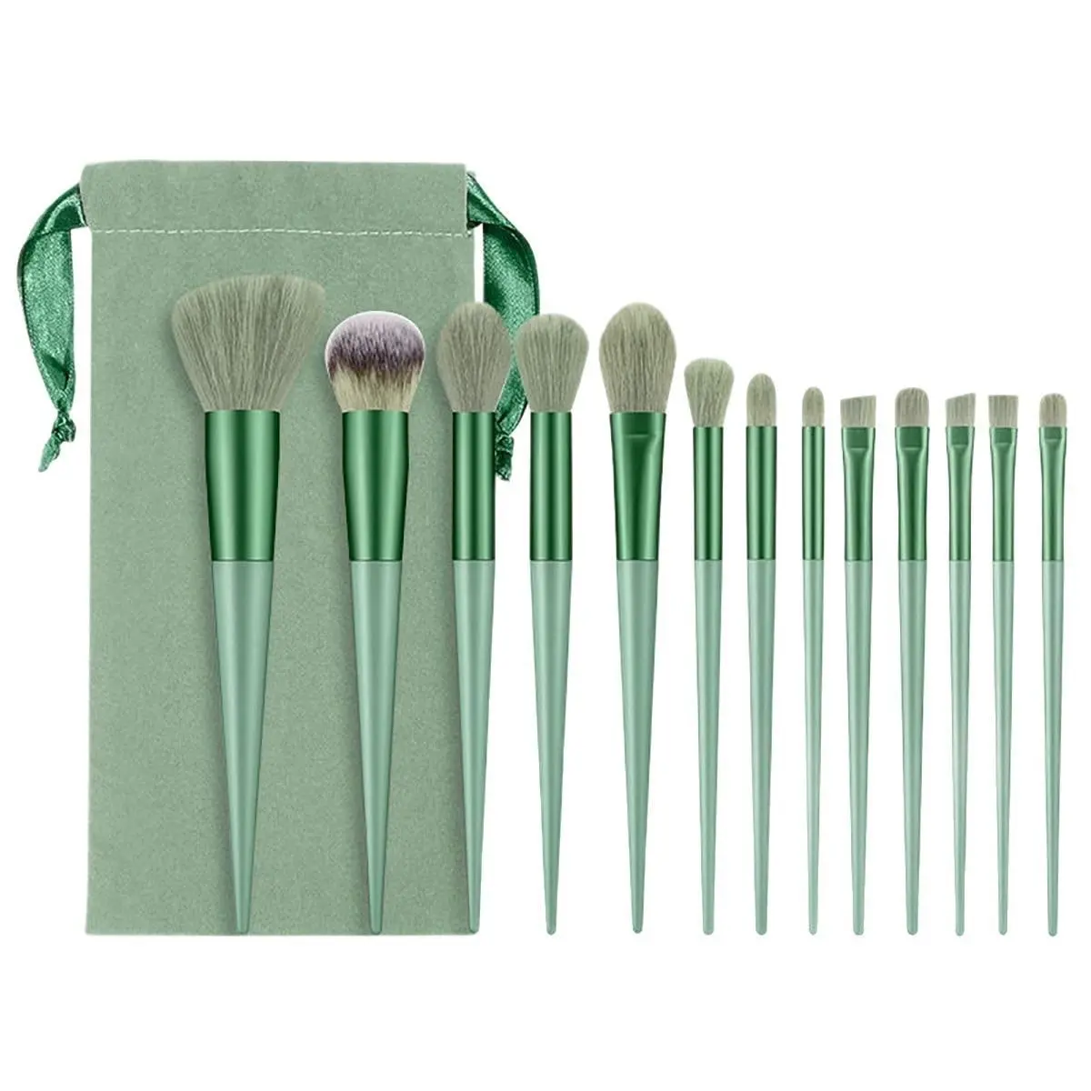 13PCS Green Makeup Brush Set - Foundation, Blush, Eye Shadow, Concealer, and Highlighting Brushes - Professional Makeup Kit for All Your Needs