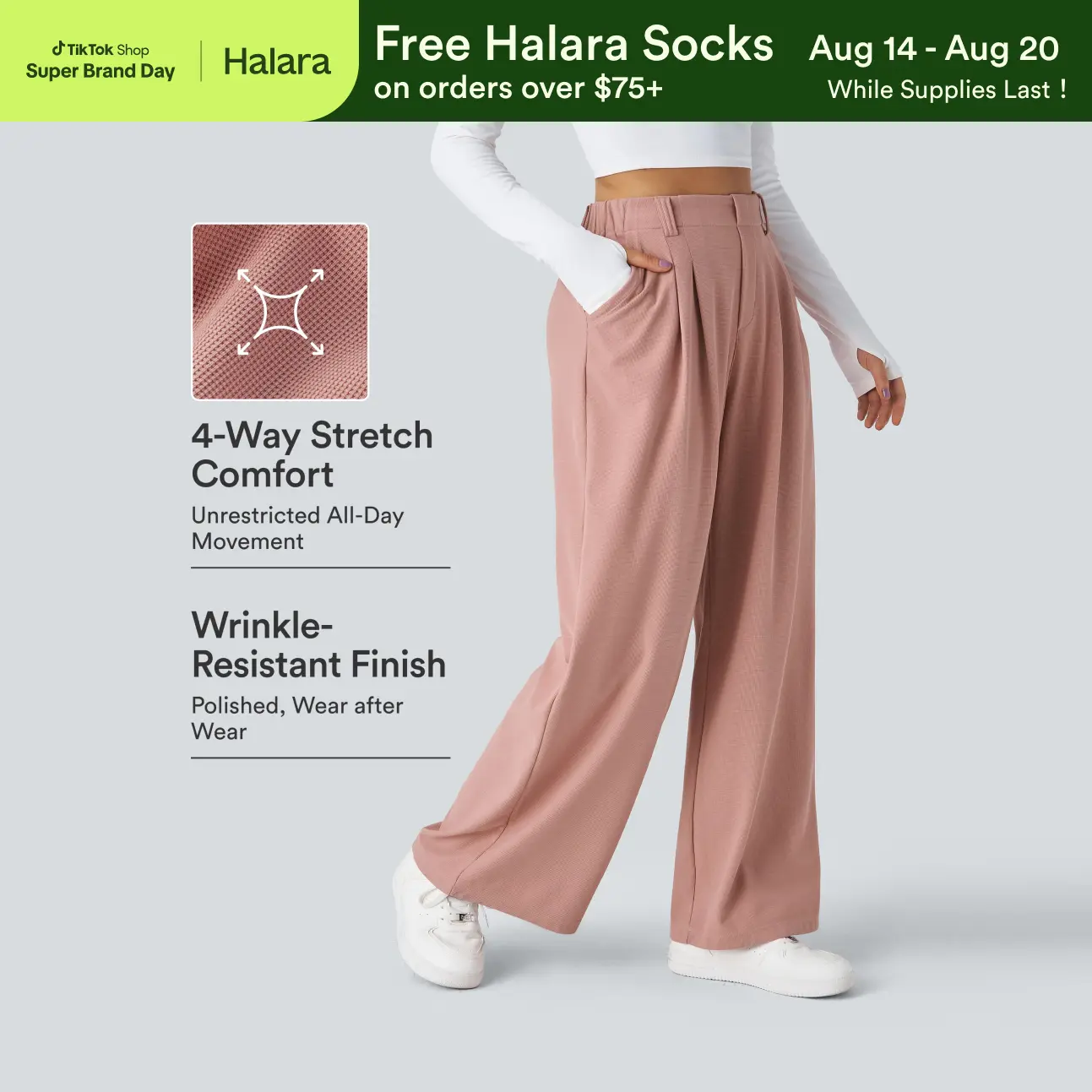 【Creator’s Pick】Halara Flex High Waisted Pocket Wide Leg Waffle Work Pants