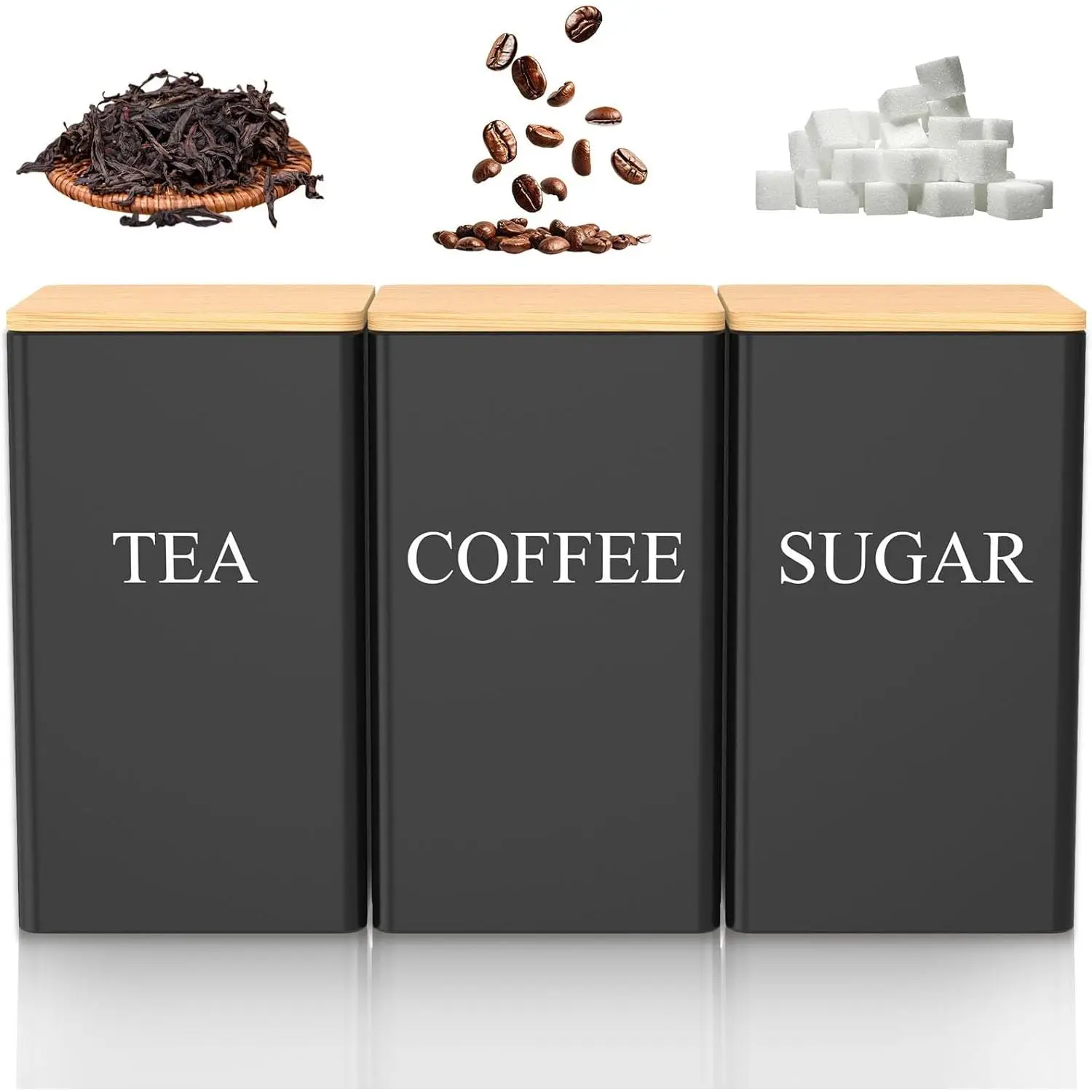 3 count Coffee  Sugar Container Set, 1000 ML Metal Teas and Coffee Canisters Set with  , Black Canisters Sets for Kitchen, Storage Container Jars for Kitchen Counter Storage (Black)