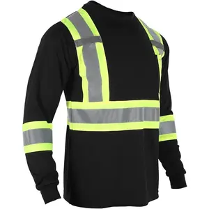 High Visibility Long Sleeve Construction Shirts Black Yellow Orange Reflective Safety Workwear